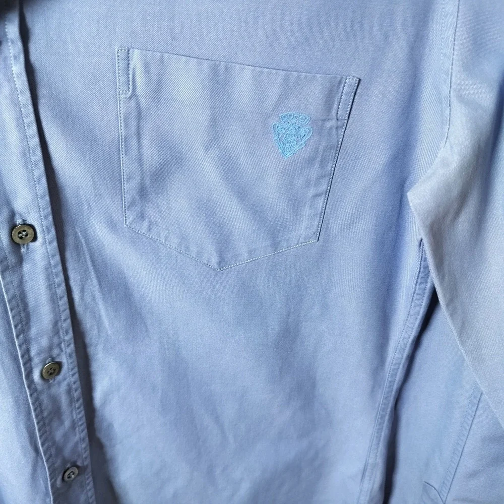 Gucci Mens Slim Fit Button Down Shirt Light Blue Crest Logo Long Sleeve 38 15
